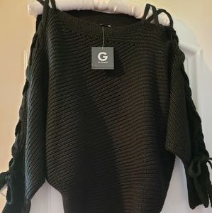 G by Guess Gigi Lace Up Sleeve Sweater